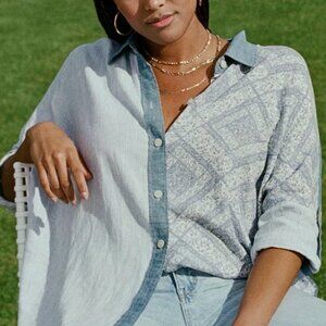 American Eagle Chambray Blue Patchwork Oversized Button Down